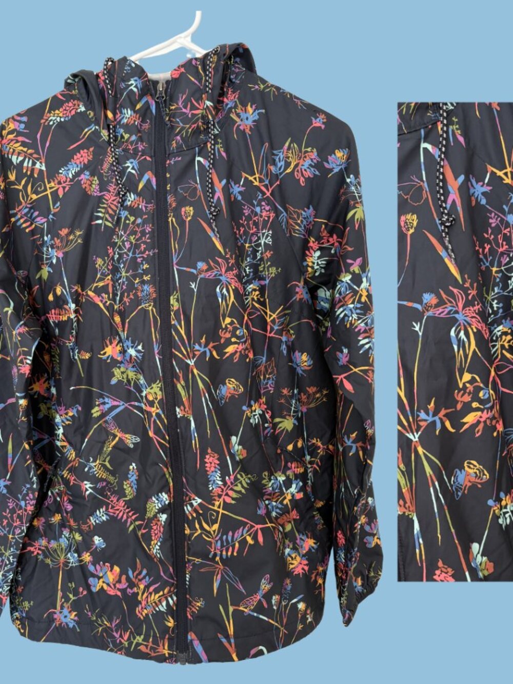 Columbia Women's "Side Hill" Printed Packable Jacket, Black Multicolor, Size S